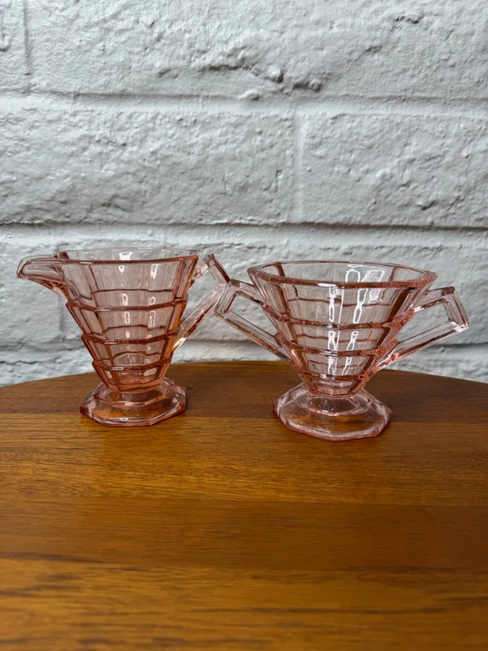 Vintage Indiana Glass Tea Room 1920 Pink Depression Glass Creamer & Sugar Bowl